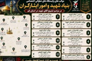 موکب‌ها و ایستگاه‌های صلواتی اختصاصی بنیاد شهید و امور ایثارگران در مراسم تشییع آقای شهید در استان قم