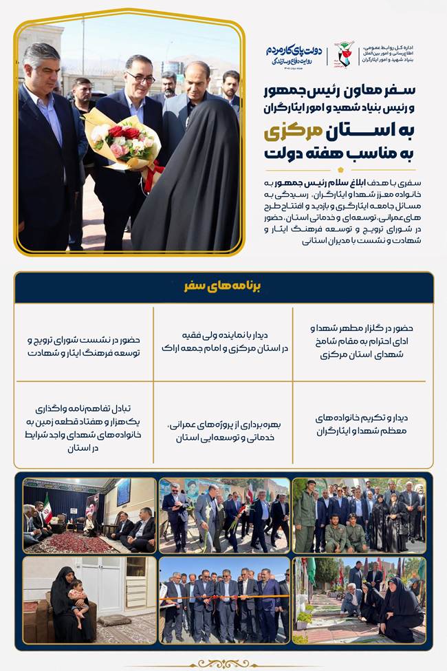اینفوگرافیک/سفر معاون رئیس جمهور و رئیس بنیاد شهید و امور ایثارگران به استان مرکزی به مناسبت هفته دولت